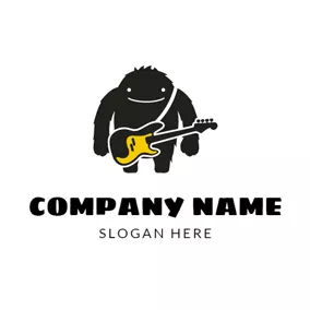 Logótipo Guitarra Lovely Monster and Rock Band logo design