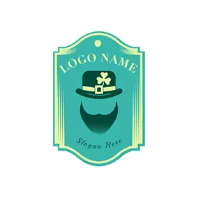 節日Logo Lucky Badge Shamrock Hat Beard Festival logo design