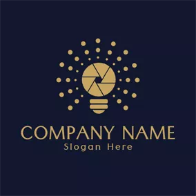 Logotipo De Fotografía Luminous Bulb and Simple Lens logo design