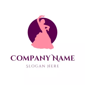 ダンサーのロゴ Maroon Circle and Pink Dancer logo design