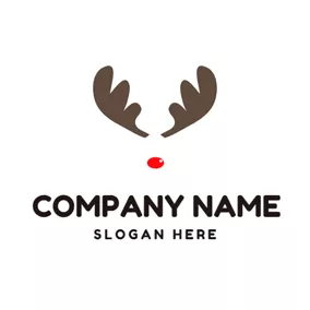 鹿ロゴ Maroon Elk Antlers and Red Nose logo design