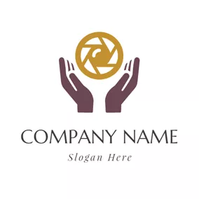 Image Logo Maroon Hand and Brown Lens logo design