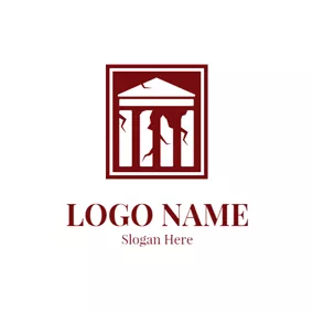 Museum Logo Maroon Rectangle and Building logo design
