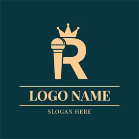 群れのロゴ Microphone and Letter R logo design