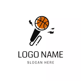群れのロゴ Microphone Shape and Basketball logo design