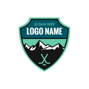 曲棍球Logo Mountain and Green Hockey Emblem logo design