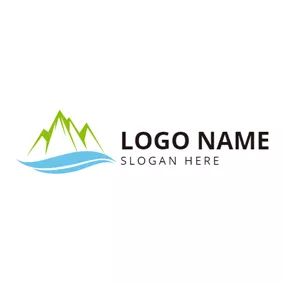 河川　ロゴ Mountain Outline and Small River logo design