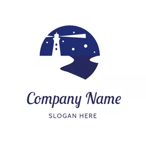 Building Logo Night Sky and White Lighthouse logo design