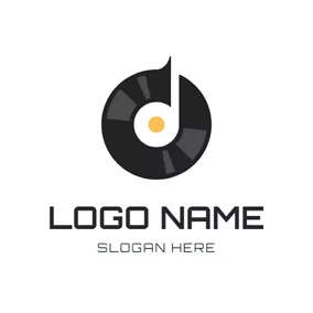 黑胶唱片logo Note Symbol and Black Vinyl logo design