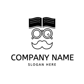 書籍Logo Notebook Glass Mustache logo design