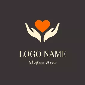 Caring Logo Opened Hand and Orange Heart logo design