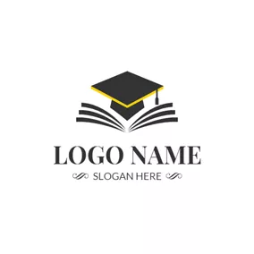 学習ロゴ Opening Book and Embroider Mortarboard logo design