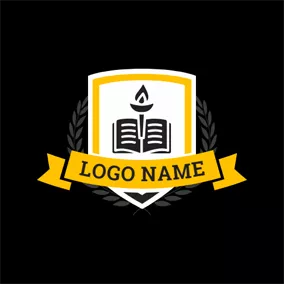 Knowledge Logo Opening Book and Torch Badge logo design