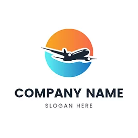 Airplane Logo Orange and Blue Round With Black Airplane logo design