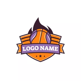 バスケットボールのロゴ Orange Badge and Basketball logo design