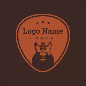 Logotipo De Guitarra Orange Badge and Black Guitar logo design