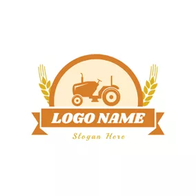 Agricultural Logo Orange Banner and Tractor logo design
