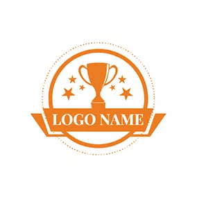 Winner Logo Orange Banner and Trophy logo design