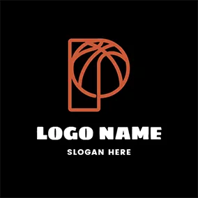 バスケットボールのロゴ Orange Basketball and Rectangle logo design