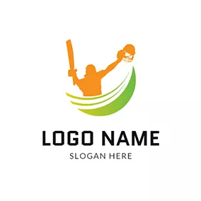 Best Logo Orange Batsman With Cricket Bat logo design