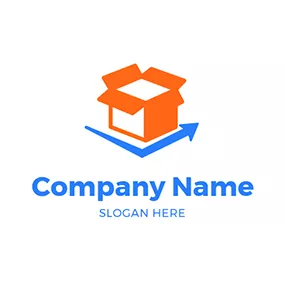 配達　ロゴ Orange Box and Blue Arrow logo design