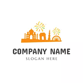 Architectural Logo Orange Castle and Polychrome Firework logo design