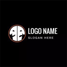 搞笑 Logo Orange Circle and Actor Mask logo design