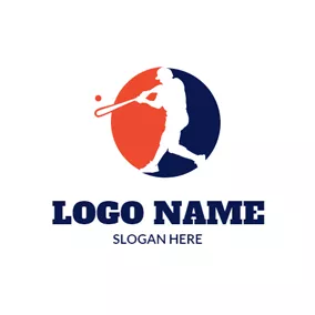 Baseball Logo Orange Circle and Baseball Player logo design