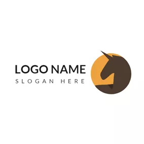 Logótipo Circular Orange Circle and Brown Horse logo design