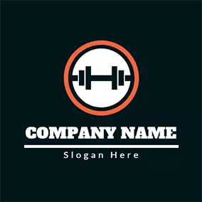 Bodybuilding Logo Orange Circle and Fitness Equipment logo design