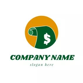 Advertising Logo Orange Circle and Green Paper Money logo design
