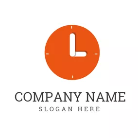 アルファベットロゴ Orange Clock and White Letter L logo design