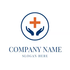 Red Cross Logo Orange Cross and Blue Hands logo design