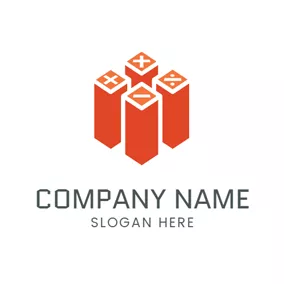Logotipo De Collage Orange Cuboid and White Math Sign logo design