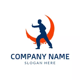 Athlete Logo Orange Decoration and Blue Karate Sportsman logo design