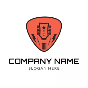 吉他Logo Orange Figure and Abstract Guitar logo design