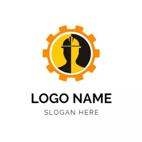 エンジニアリングロゴ Orange Gear and Abstract Worker logo design