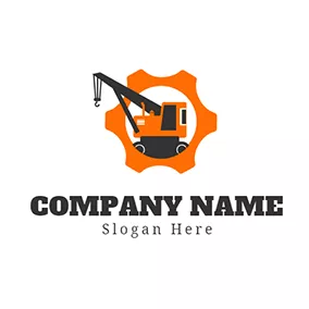 Crane Logo Orange Gear and Black Crane logo design