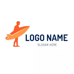 野豬logo Orange Human and Surfboard logo design