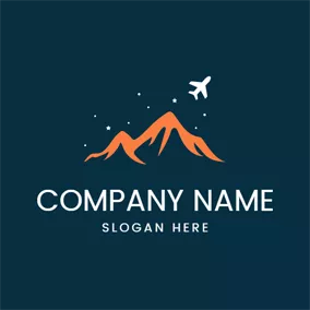 探検ロゴ Orange Mountain and White Airplane logo design