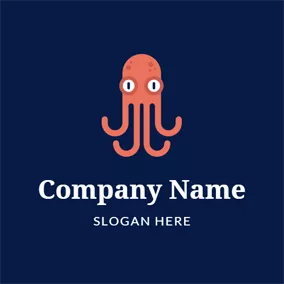 魷魚 Logo Orange Octopus and Big Eyes logo design