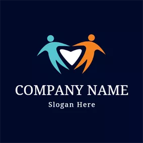 Outline Logo Orange People and Blue Heart logo design