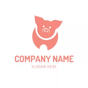 ブタ　ロゴ Orange Pig Head Icon logo design