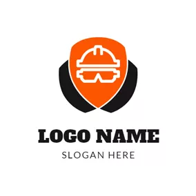 Helm Logo Orange Shield and Safety Helmet logo design