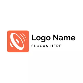 スピーカーロゴ Orange Square and White Speaker logo design