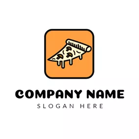 ピザのロゴ Orange Square and Yellow Pizza logo design