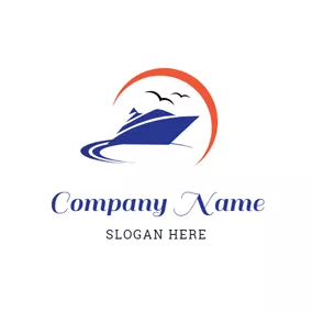 Import Logo Orange Sun and Blue Sailboat logo design
