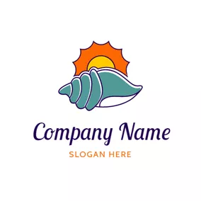 太陽Logo Orange Sun and Blue Shell logo design
