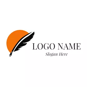 Writing Logo Orange Sun and Feather Pen logo design