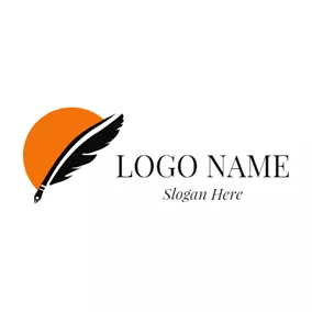 ライティング　ロゴ Orange Sun and Feather Pen logo design